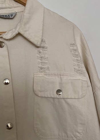 Bej Düğmeli Uzun Kollu Keten Gömlek - Görsel 4