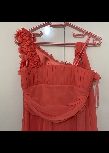 Pudra Pembe Drapeli Uzun Abiye Elbise - Görsel 6