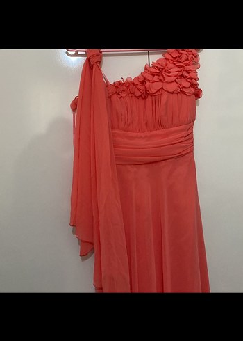 Pudra Pembe Drapeli Uzun Abiye Elbise - Görsel 4