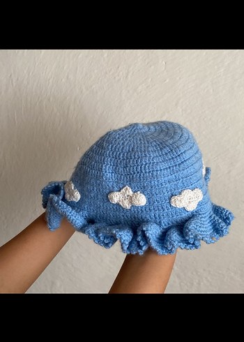 El yapımı Bulut Desenli Mavi şapka - Görsel 4