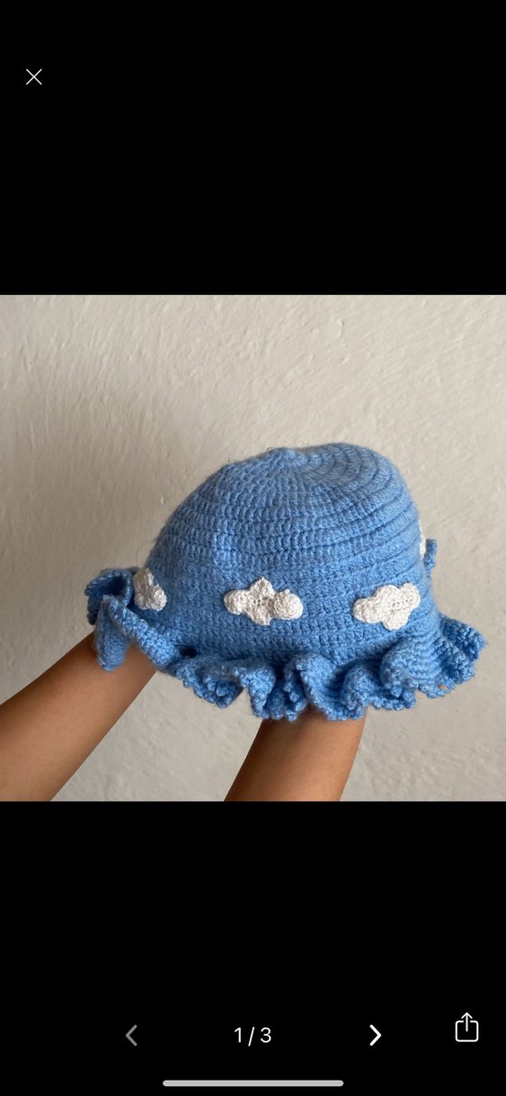 El yapımı Bulut Desenli Mavi şapka - Görsel 4