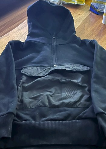 Siyah Fermuarlı Kapüşonlu erkek çocuk Sweatshirt - Görsel 3