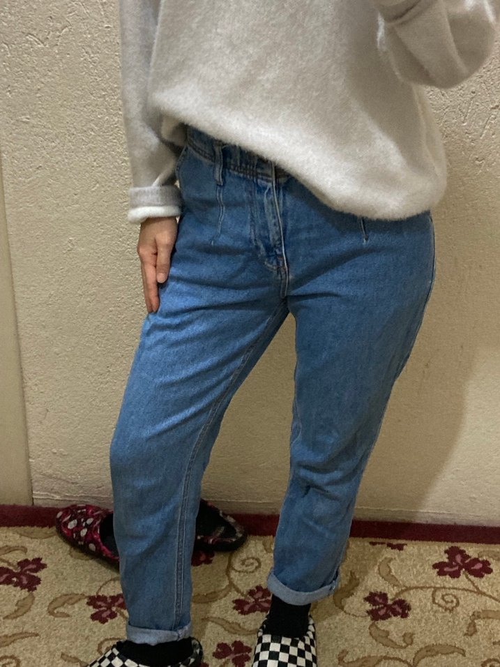 Kadın Açık Mavi Mom Jean Likralı Yüksek Bel - Görsel 3