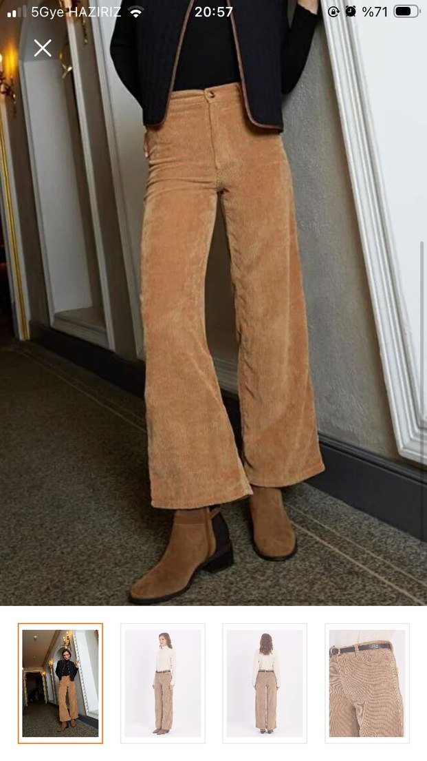 Bej Kadife Salaş Kadın Pantolon - Görsel 2