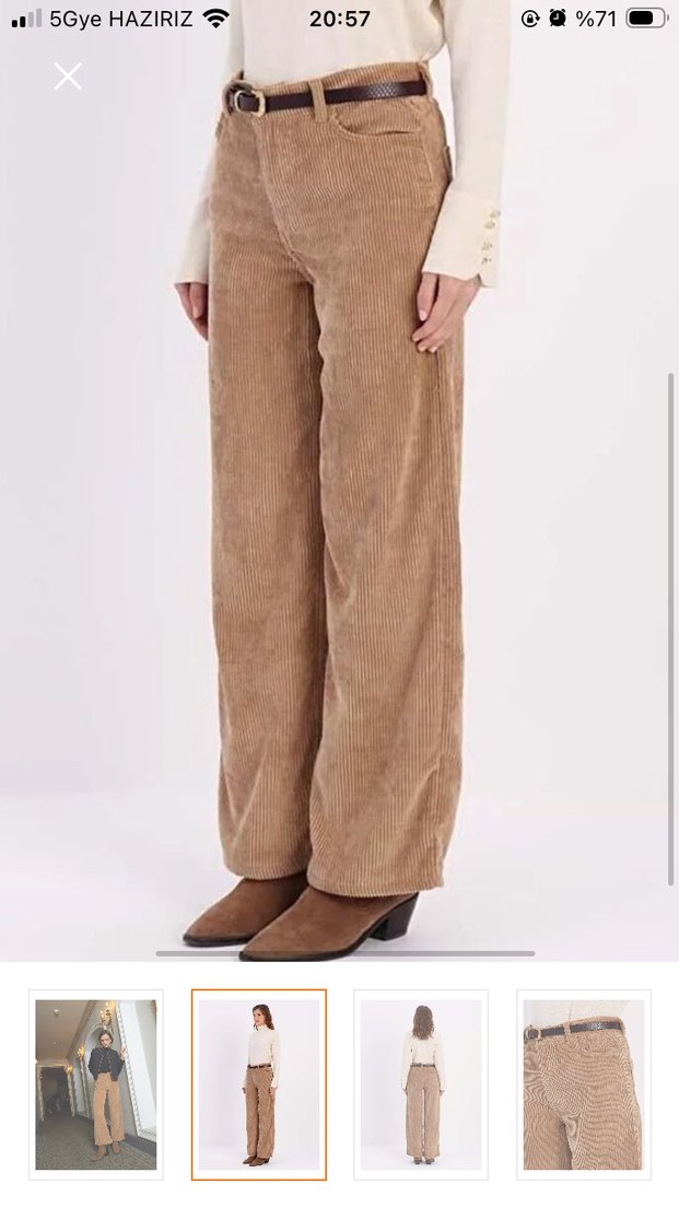 Bej Kadife Salaş Kadın Pantolon - Görsel 3