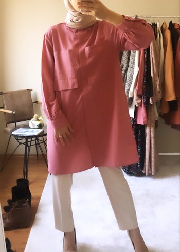 Midi Uzun Kollu gülkurusu Tunik - Görsel 2