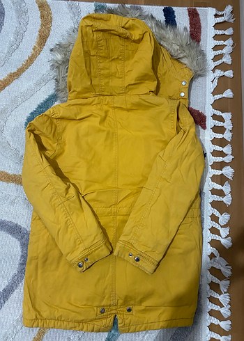 Kadın Sarı Kürklü Midi Kışlık Mont - Görsel 5