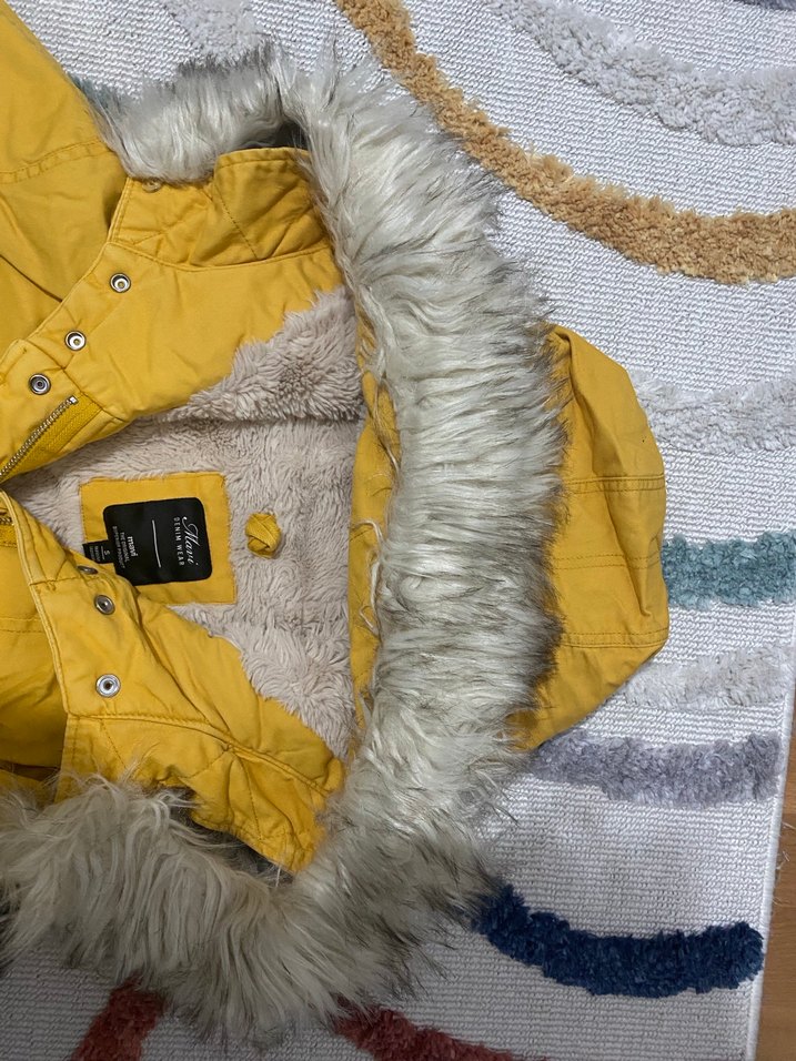 Kadın Sarı Kürklü Midi Kışlık Mont - Görsel 2