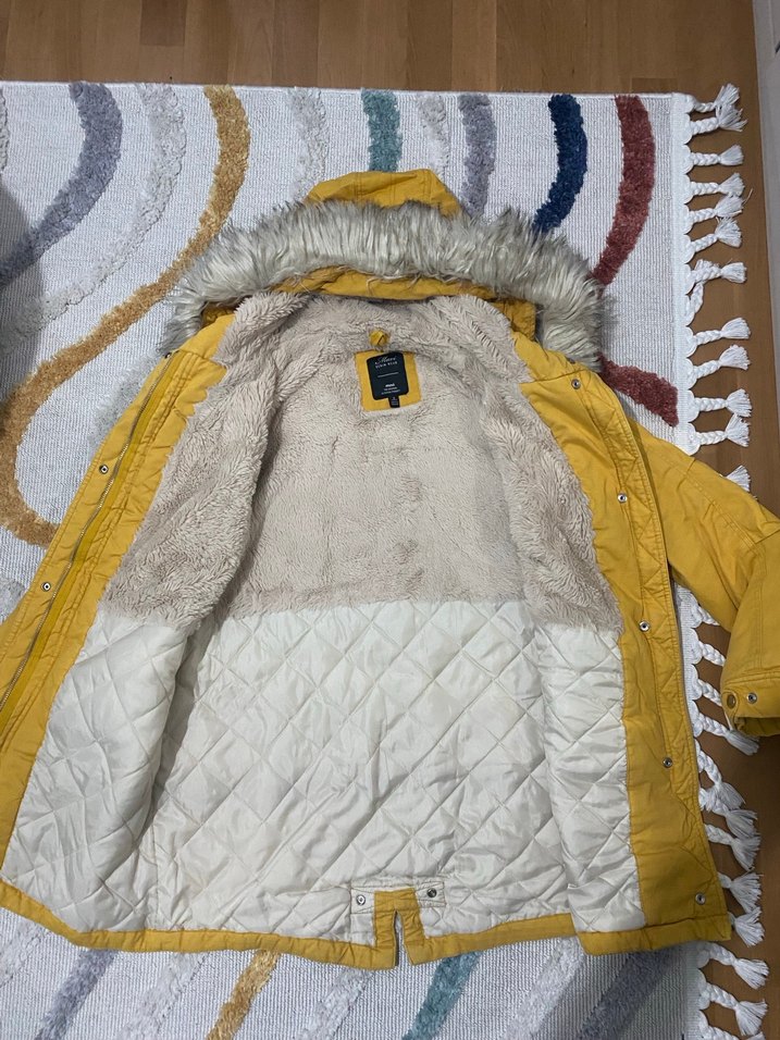 Kadın Sarı Kürklü Midi Kışlık Mont - Görsel 3