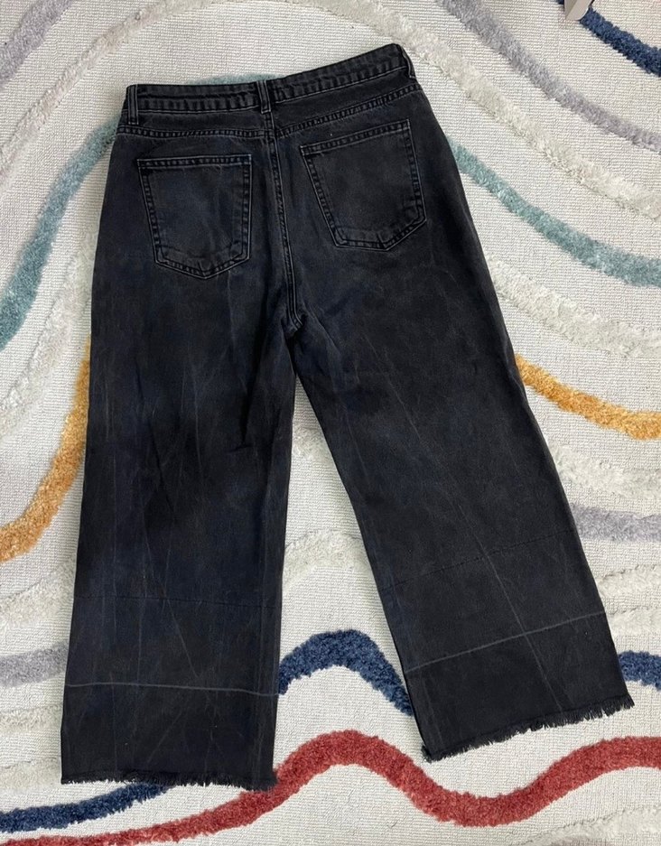 Kadın Siyah Eskitme Detaylı Midi Kot Pantolon - Görsel 2