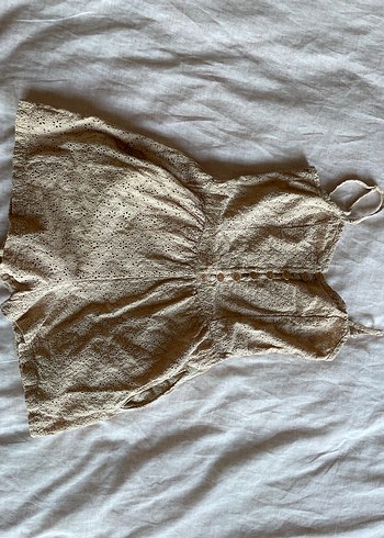 Düğmeli V Yakalı Keten Mini Tulum - Görsel 2