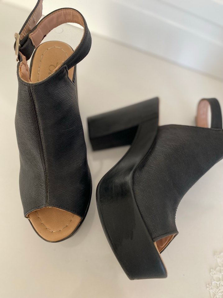 Siyah Süet Platform Topuklu Sandalet - Görsel 3