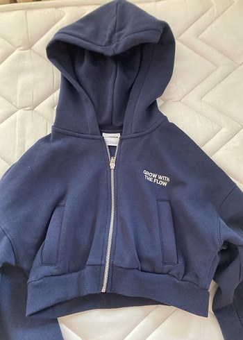 Kadın Lacivert Fermuarlı Kapüşonlu Sweatshirt - Görsel 2