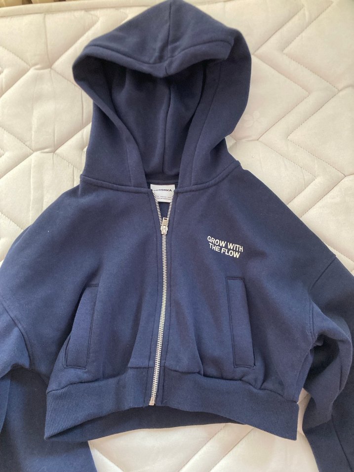 Kadın Lacivert Fermuarlı Kapüşonlu Sweatshirt - Görsel 2