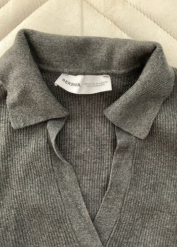 Gri Kadın Triko V Yaka Kazak - Görsel 2