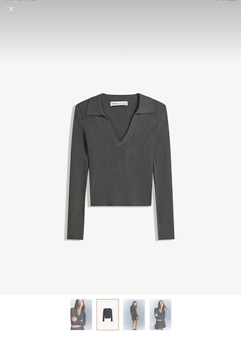 Gri Kadın Triko V Yaka Kazak - Görsel 3