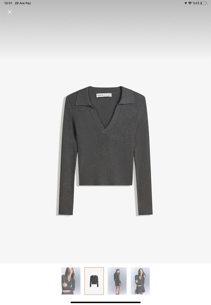 Gri Kadın Triko V Yaka Kazak - Görsel 3