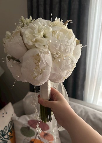 İnci detayla Beyaz Gelin Buketi - Görsel 2