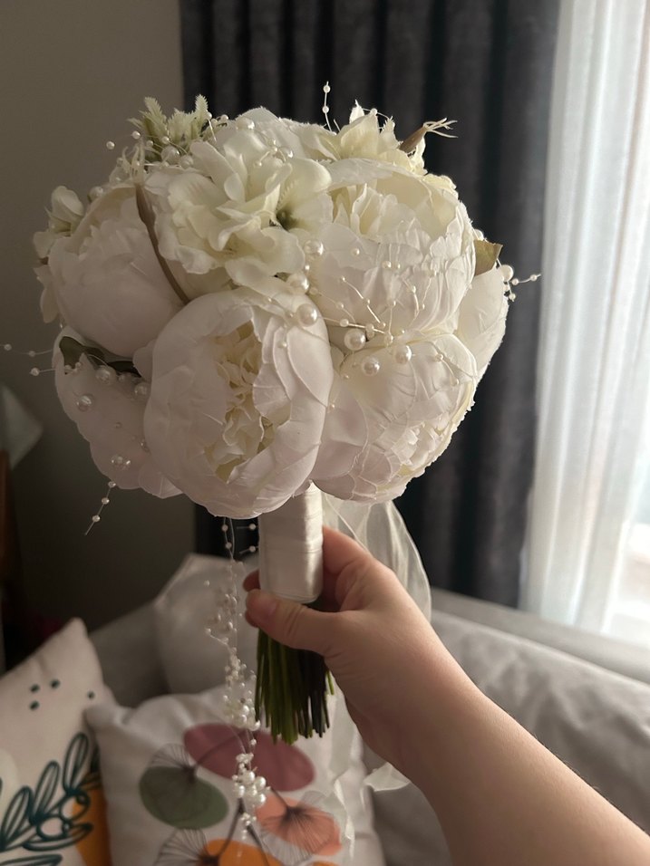 İnci detayla Beyaz Gelin Buketi - Görsel 2