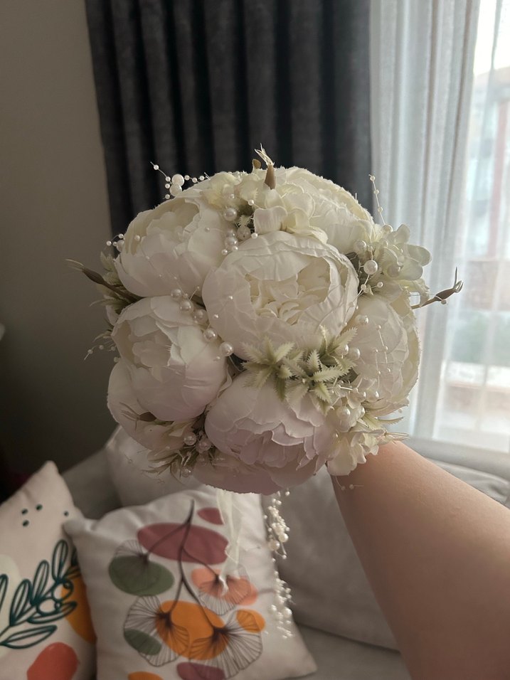 İnci detayla Beyaz Gelin Buketi - Görsel 5