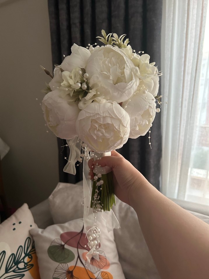 İnci detayla Beyaz Gelin Buketi - Görsel 4