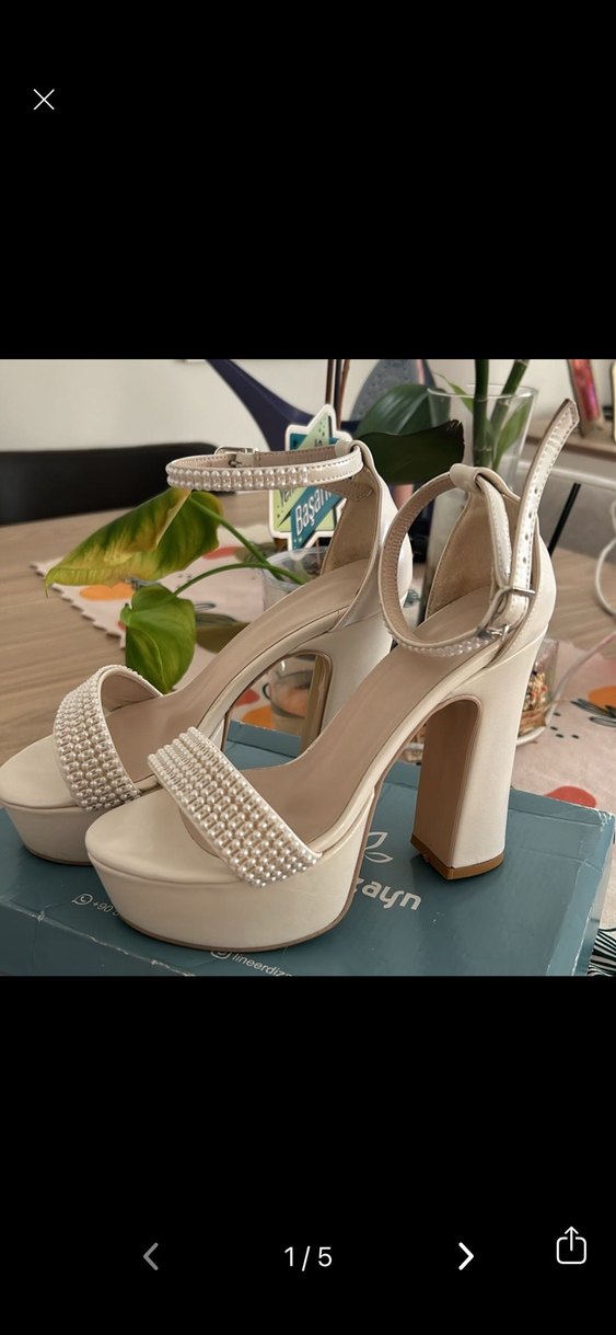 İnci Detaylı Beyaz Platform Abiye Ayakkabı - Görsel 5