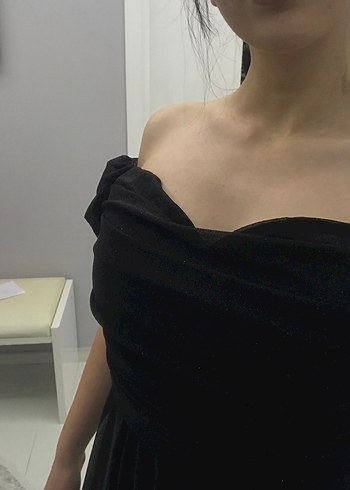 Siyah Midi Straplez Elbise - Görsel 2