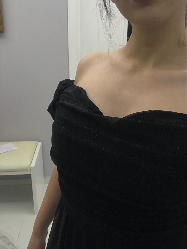 Siyah Midi Straplez Elbise - Görsel 2