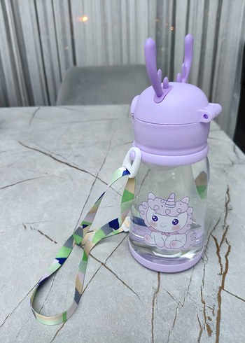 Mor Unicornlu Çocuk Termos Şişe pipetlidir - Görsel 2