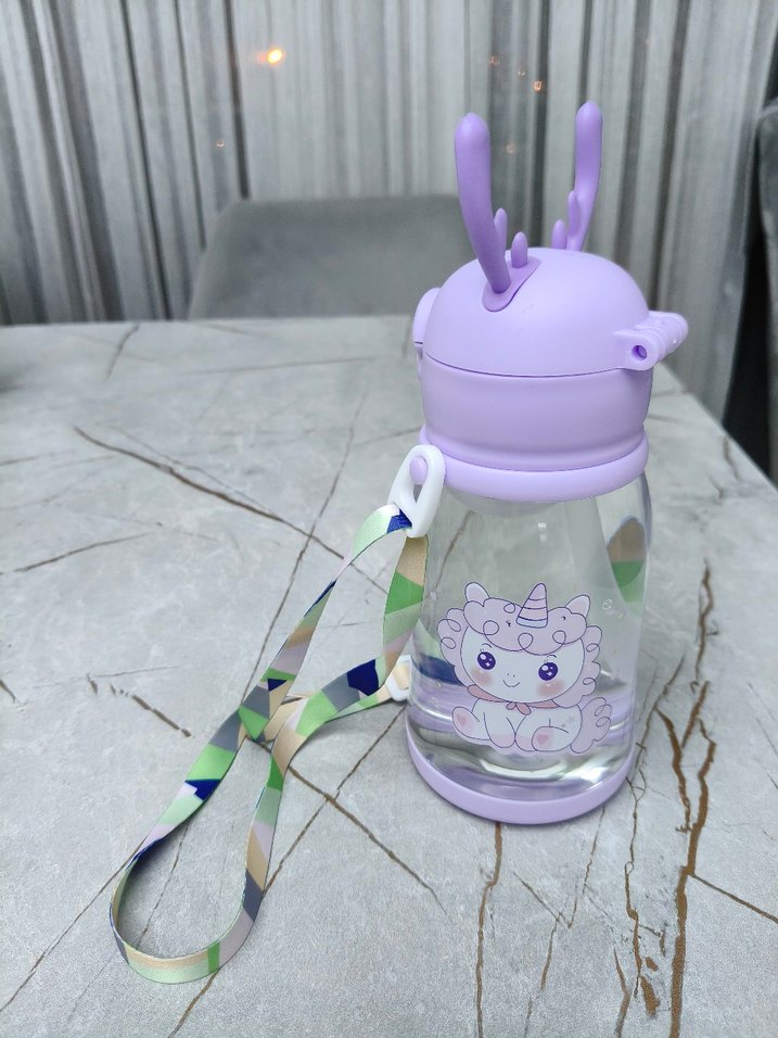 Mor Unicornlu Çocuk Termos Şişe pipetlidir - Görsel 2