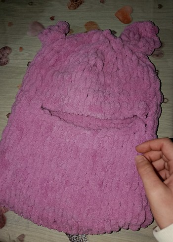 Pembe Örgü Balaklava model wegh maskesi - Görsel 3