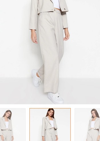 Taş Wide leg geniş paça dokuma çizgili pantolon - Görsel 3