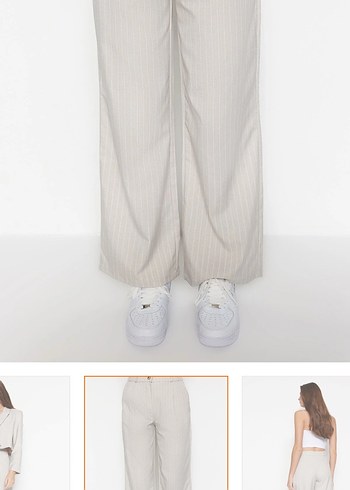 Taş Wide leg geniş paça dokuma çizgili pantolon - Görsel 2