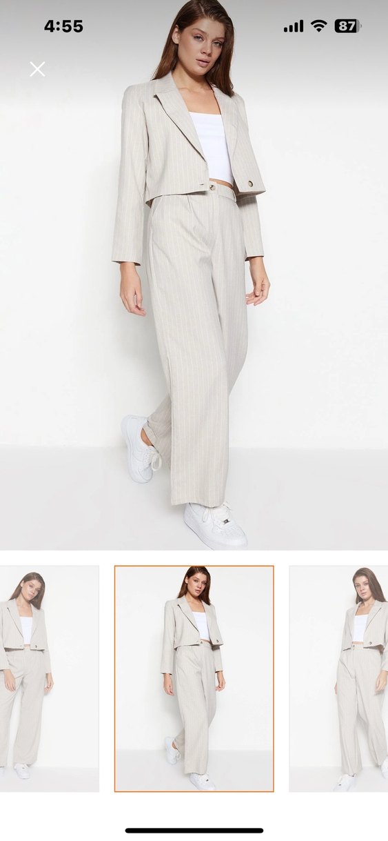 Taş Wide leg geniş paça dokuma çizgili pantolon - Görsel 3