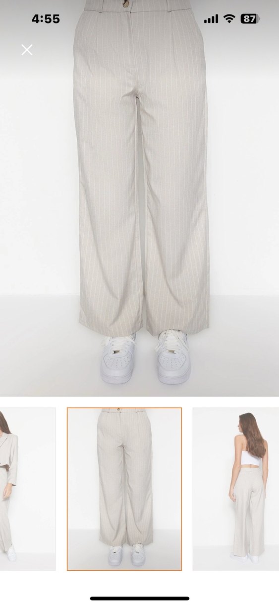 Taş Wide leg geniş paça dokuma çizgili pantolon - Görsel 2