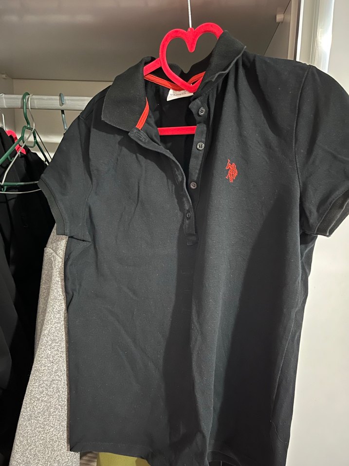 Düğmeli Siyah kadın Polo Tişört - Görsel 2