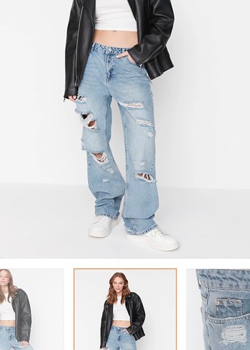 Kadın Açık Mavi Yırtık Salaş Kot Pantolon - Görsel 2