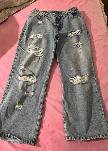 Kadın Açık Mavi Yırtık Salaş Kot Pantolon - Görsel 4