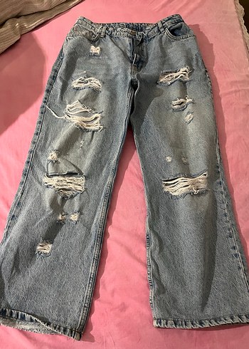 Kadın Açık Mavi Yırtık Salaş Kot Pantolon - Görsel 5