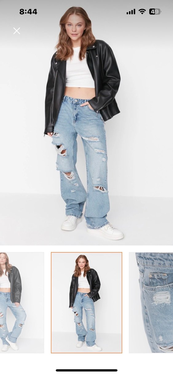 Kadın Açık Mavi Yırtık Salaş Kot Pantolon - Görsel 2