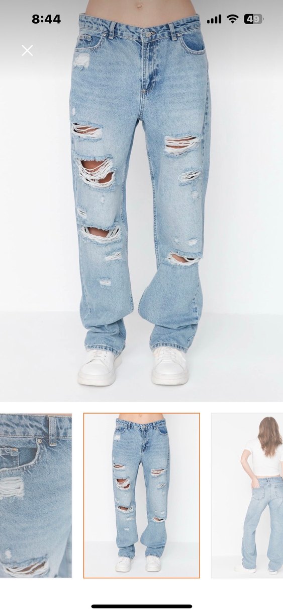 Kadın Açık Mavi Yırtık Salaş Kot Pantolon - Görsel 3