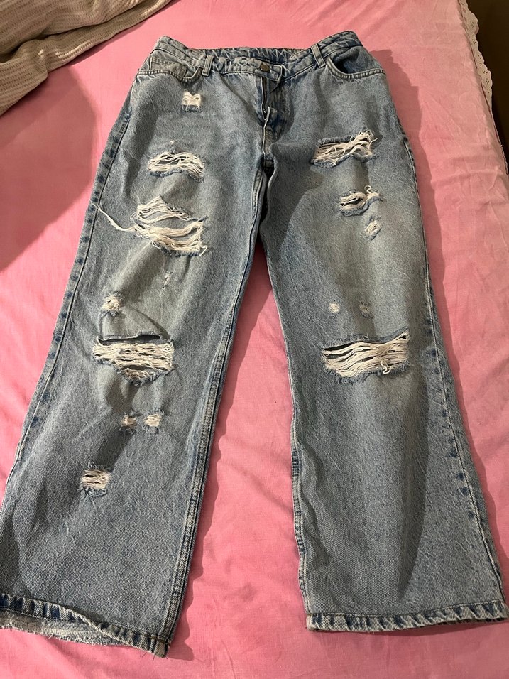 Kadın Açık Mavi Yırtık Salaş Kot Pantolon - Görsel 4