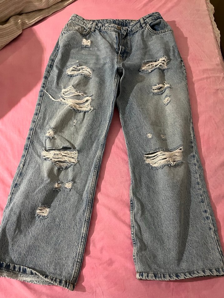 Kadın Açık Mavi Yırtık Salaş Kot Pantolon - Görsel 5