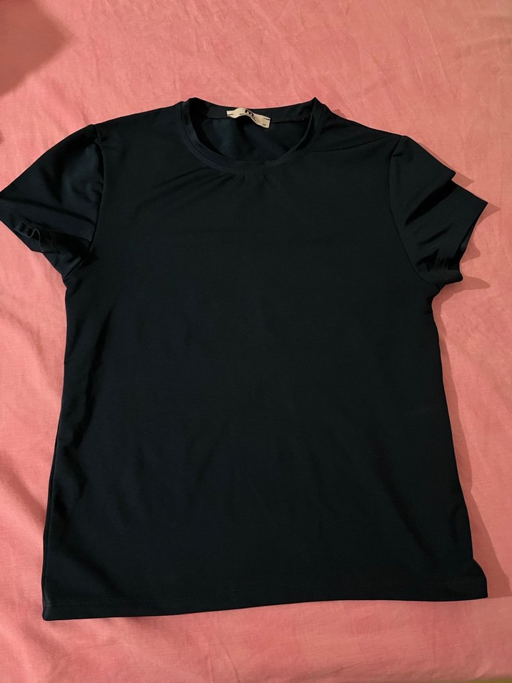 Kadın koyu lacivert Kısa Kollu Bisiklet Yaka Tişört - Görsel 3