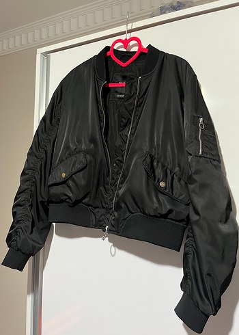 Siyah Fermuarlı Kadın Bomber Ceket - Görsel 2