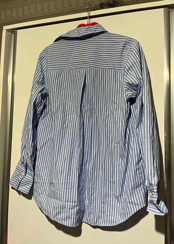 Mavi Çizgili Pamuklu Kadın Gömlek - Görsel 3