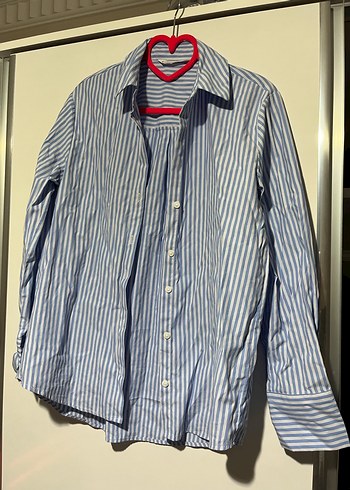 Mavi Çizgili Pamuklu Kadın Gömlek - Görsel 2