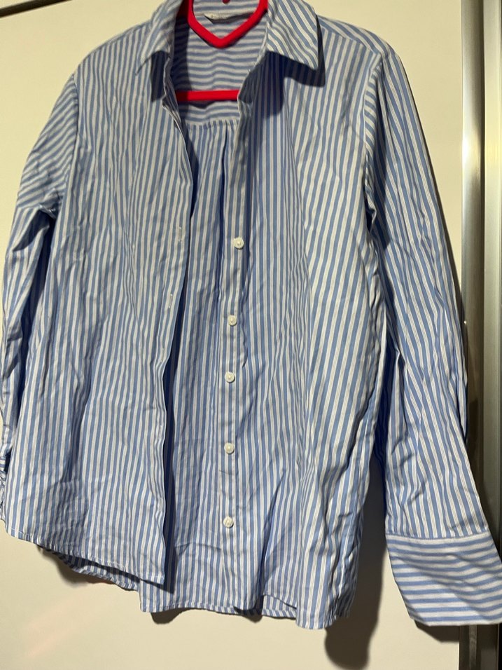 Mavi Çizgili Pamuklu Kadın Gömlek - Görsel 4