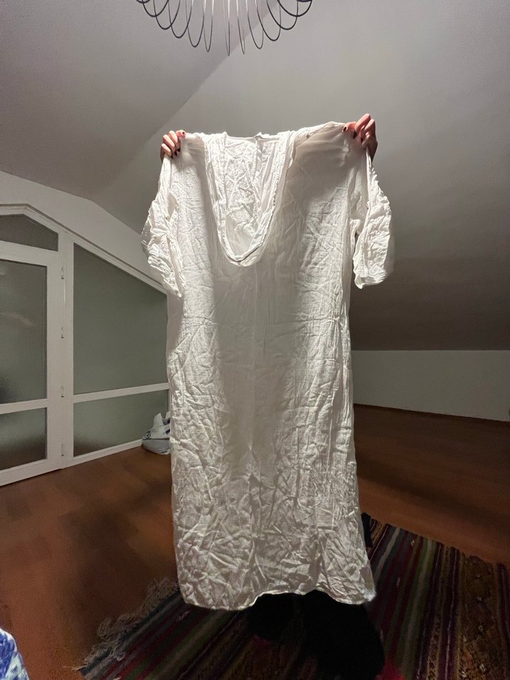 Bohem Tarzı Beyaz Kadın Uzun Robe - Görsel 2