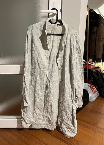 Gri Uzun Kollu Kadın Keten Gömlek - Görsel 2